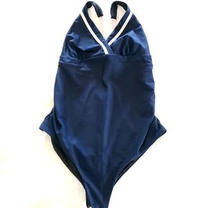 Seraphine nautical blue tie maternity swimsuit